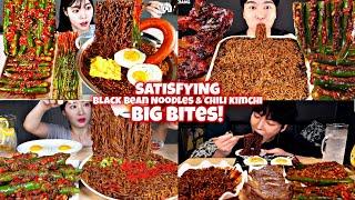 MUKBANG Black Bean Noodles + Chili Kimchi | Satisfying BIG BITES!