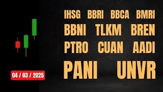 Analisa Saham 4 Maret 2025, IHSG BBRI BBCA BMRI BBNI TLKM BREN PTRO CUAN AADI PANI UNVR