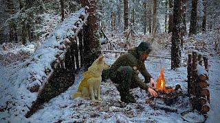 BLIZZARD SNOWSTORM, Winter Survival Bushcraft Shelter in Heavy Snow, Secret in NATURAL SHELTER ASMR