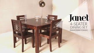 Dining Table Set : Janet 4 Seater Dining Table Set in Mahogany Finish at Wooden Street