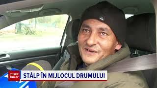 „Dorel” a uitat un stâlp în mijlocul unui drum proaspăt asfaltat din Arad