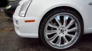 WTW Customs- White Cadillac STS on 24" Inferno Forgiatos