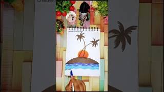 Easy Sunset Island Drawing | Tropical Beach Scenery Art for Beginners ️ |#shortsfeed #shorts #yt