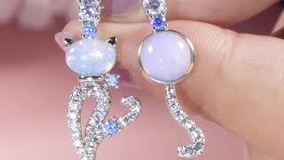 "Moonlight Magic" Cat Sterling Silver Asymmetric Moonstone Earrings - Jeulia.com