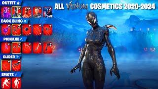 All Venom & Symbiotes Skins, Emotes, and Items Fortnite (2020-2024)