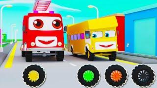 Colorful Buses Song | Learn Colors with Vehicles | Finger Family Song | Nursery Rhymes for Kids