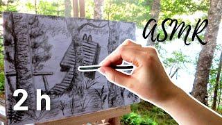 Real Time Charcoal Drawing | 2 Hour ASMR | No Talking