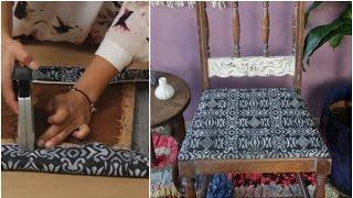 How to Stencil an Upholstered Fabric Chair - Chalk Paint Painted Furniture Upcycle