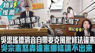 吳思瑤遭消音「自帶麥克風」批修法違憲 吳宗憲怒轟「秀下限」：違憲哪條講不出來【CNEWS】