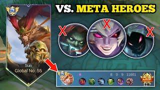 GLOBAL SUN VS. META HEROES!‼️ (intense!) | SUN BEST BUILD AND EMBLEM -MLBB