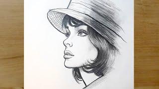 How to Draw a Beautiful Girl in a Hat | Drawing a Girl in a Hat from the Side | Easy Pencil Drawings