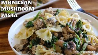 One-Pan Pasta Skillet with Mushrooms Spinach and Pork - 30 Minutes