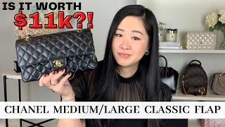 CHANEL MEDIUM/LARGE CLASSIC FLAP REVIEW, WEAR & TEAR, WHAT FITS & MOD SHOTS | CHANEL PRICE INCREASE