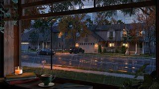 American Suburban Evening Rain Ambience with Distant Thunder Sounds for Focus, Study, and Relaxation