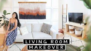 Extreme DIY Living Room Makeover (Rental Friendly) | diy accent wall, diy table, diy art & more!