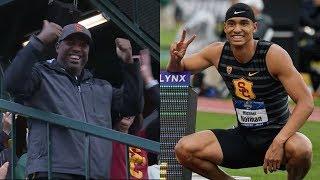 Michael Norman's dad, Mike, gets mic'd up for 400-meter dash: 'He got the record!'