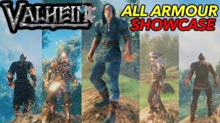 VALHEIM Every Armour Showcase! Fully Upgraded! Drakes Helm! - How People Have The Odin Cape/Hood!