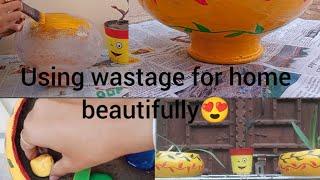 Diy pot decor with waste materials #diy #viral #homedecor #painting