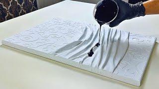 Discover the steps to create a modern abstract painting using fabric and stencils