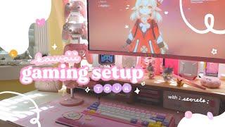  a kawaii gaming setup with - ̗̀ secrets  ̖́- | a tour of my cozy desk for gaming and work 