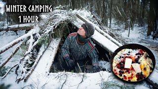 1 Hour Relaxing Winter Camping in SNOW & RAIN  ASMR Bushcraft