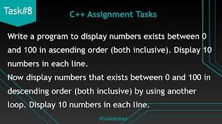 Task#8 | Shape | Ascending & Descending in order | Code Ahead | for loop | C++ Logic Building | GCU