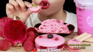 MINEE EATS - ASMR PINK PASTA MACARONS LYCHEE *ONLY BITES*