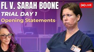 FL v. Sarah Boone Trial Day 1 - Opening Statements. Suitcase in court. Boone's Ex Testifies.