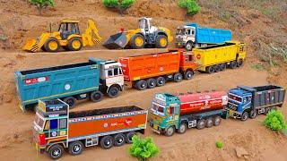 JCB 5cx Backhoe and Tata tipper truck 2518 dump Truck parking videos | jcb cartoon video