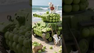  The dog on the banana plane destroyed the apple tank built by the poor cat and his kittens