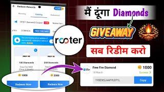 Giveaway | Rooter App Free Fire Max Diamonds Redeem Trick | Rooter Diamonds Redeem Problem Solve |