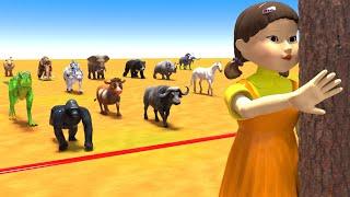 Animals Plays Squid Game Red Light Green Light Save Cow vs Gorilla vs Tiger vs Elephant vs Dinosaur