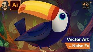 Toucan Artwork with Noise / Grain Texture in Illustrator | Speed Art