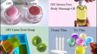 4 Easy DIY Recipes: Tinted Lip Balm / Lime Zest Soap / Stress Free Massage Oil / Coloured Candles