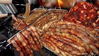 Amazing! BEST Grilled long long beef intestines with Garlic. / Korean street food