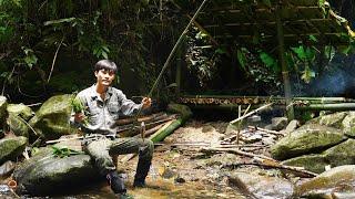 2 DAYS SOLO SURVIVAL: (NO FOOD, NO WATER, NO SHELTER) HEAVY RAIN, FISHING, CATCH & COOK