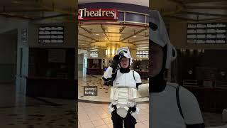 Behind the scenes: Trooper Mom and Grogu at the movie theater