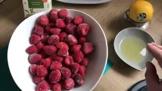 Thermomix TM5 leckere, schnelle Marmelade aus gefrorenen Erdbeeren, Zitronensaft und Gelierzucker.