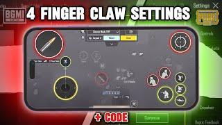 4 finger claw settings pubg mobile & bgmi  this claw settings make you pro player  +code