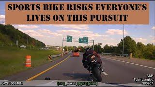 Chasing a Sports Bike through town & Interstate - Several close calls