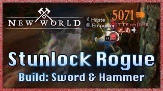 New World: Stunlock Rogue PvP - Sword + Hammer Build - 5K Crits - 1 Shot Combo