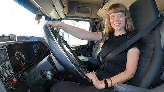 Young female truck driver's daily routine