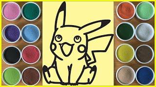 DRAW,COLORING POKÉMON PIKACHU SAND PAINTING/TÔ TRANH CÁT POKEMON/LEARN COLORS/SAND ART/BUMBLE BEE TV