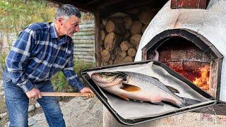 Cleaning Fresh Giant Fish Before Baking Inside a Rustic Oven!