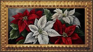 Poinsettia Christmas Floral Bouquet, Rustic Vintage Oil Painting | Framed TV Art