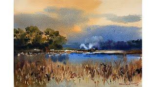 Watercolor Painting Tutorial | Lake & Sunset Scenery | Watercolour Demo by Shahanoor Mamun