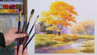 Paint a Beautiful Fall Scene – So Easy! | Step-by-Step Watercolor