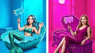 Mermaid vs Vampire Tiny House GLOW UP! Extreme Secret Room Challenge!