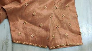 Simple and easy bead work buttas on stitched blouse