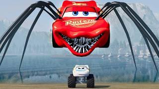 Epic escape from the Lightning McQueen Eater, McQueen Spider Eater, Mater Eater, Thing |BeamNG.Drive